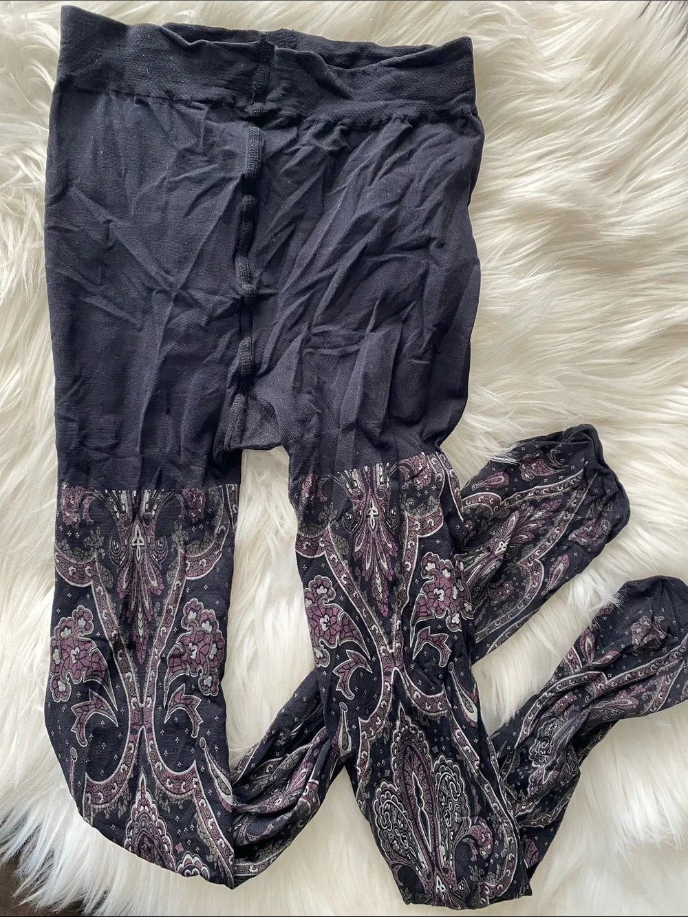 Paisley print navy stocking tights
